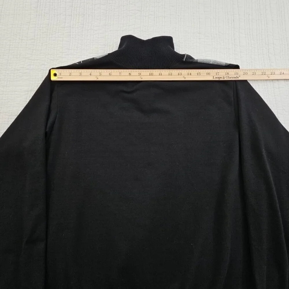 Deluxe Homme 1/4 Zip Pullover Sweater Men's XL Black & Gray‎ Harlequin Luxury